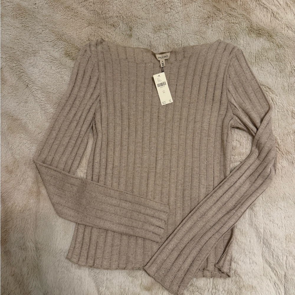 Anthropologie Pilcro Off-the-Shoulder Ribbed Sweater - Beige NWT